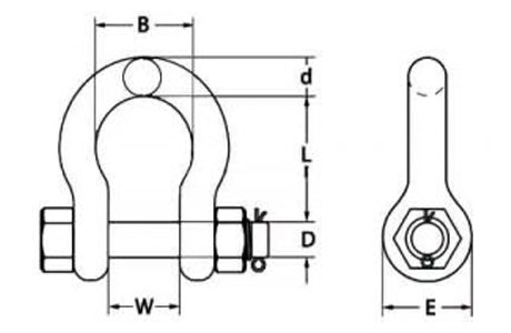 Specifications of AS2741 Grade S Bow Shackle with Safety Pin&Nut