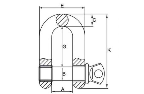 Specifications of Screw Pin D Shackle G-210 U.S. Type