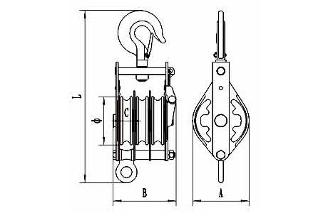Specifications of Open Type Pulley Block Triple Sheave With Hook 7113-China LG™