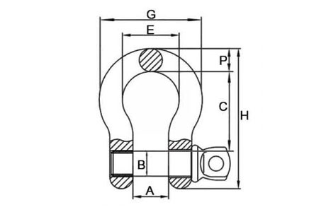 Specifications of Stainless Steel Drop Forged Anchor Shackle Oversized Screw Pin G-209