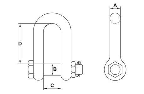 Specifications of D Shackle Oversized Bolt Type Pin Stainless Steel G-2150