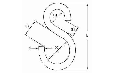 Specifications of Wide S Hook Asymmetric Stainless Steel