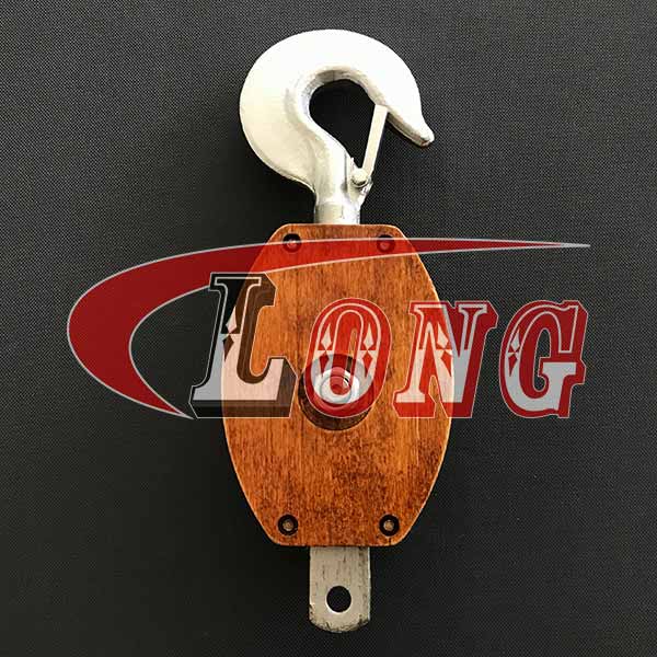 JIS Wood Pulley Single Sheave With Hook-LG RIGGING®