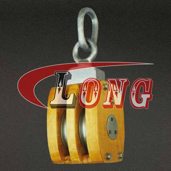 JIS Wooden Ship Pulley With Eye Double Sheave-LG RIGGING®