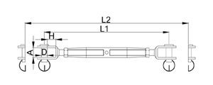 Line Drawing of Stainless Steel Rigging Screws Jaw Jaw