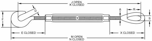 Drawing of CLGR® Galvanized Turnbuckle Hook & Eye US Fed. Spec. Drawing of CLGR® Galvanized Turnbuckle Hook & Eye US Fed. Spec.