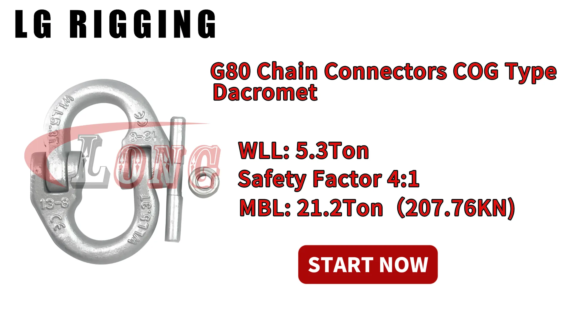 LGRIG® Break Test 13mm 5.3Ton G80 Chain Connectors COG Dacromet