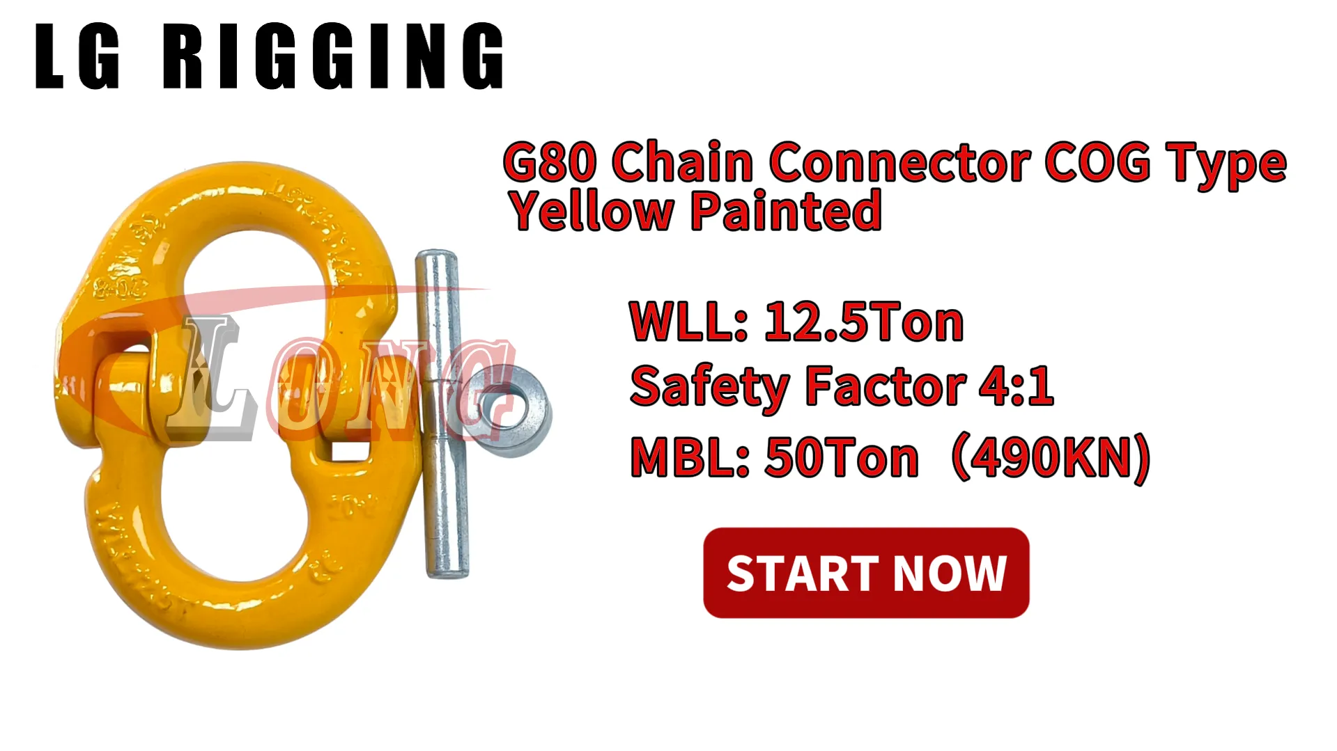LGRIG® Break Test 20mm 12.5Ton G80 Chain Connector COG Yellow Painted