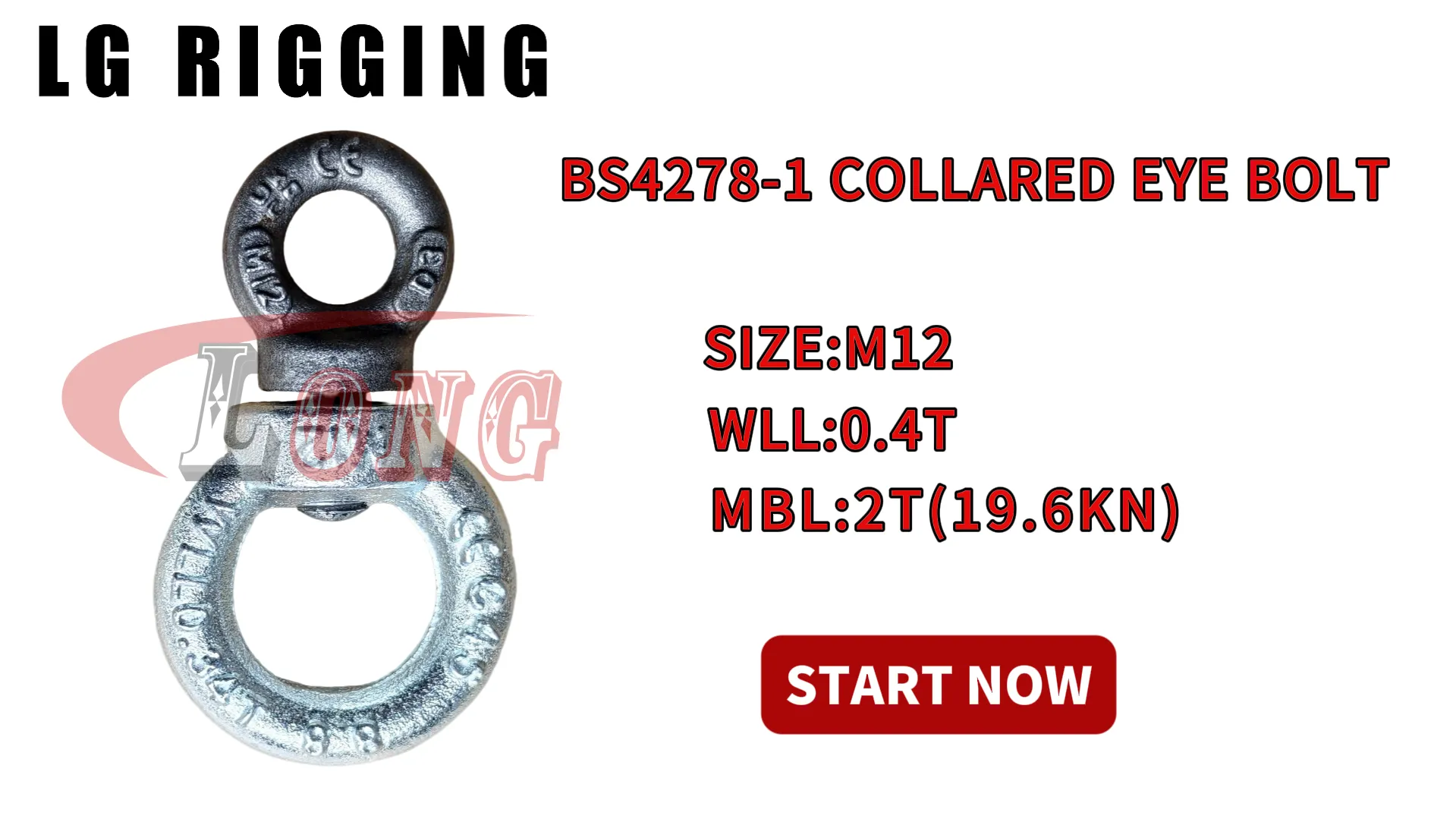 LGRIG® Break Test M12 Metric Collared Eyebolt BS 4278 Table 1