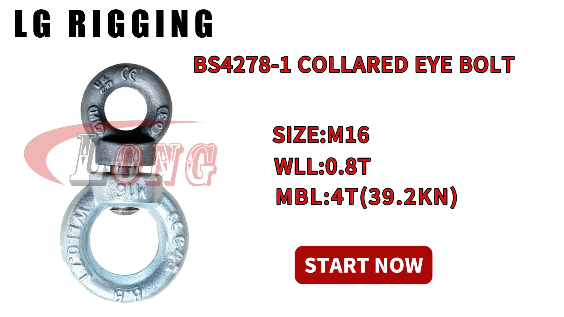 LGRIG® Break Test M16 Metric Collared Eyebolt BS 4278 Table 1