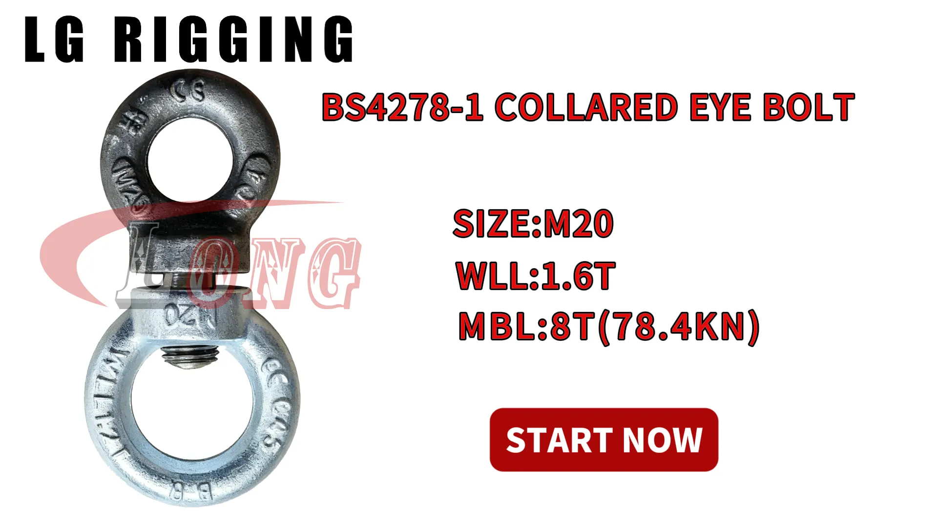 LGRIG® Break Test M20 Metric Collared Eyebolt BS 4278 Table 1