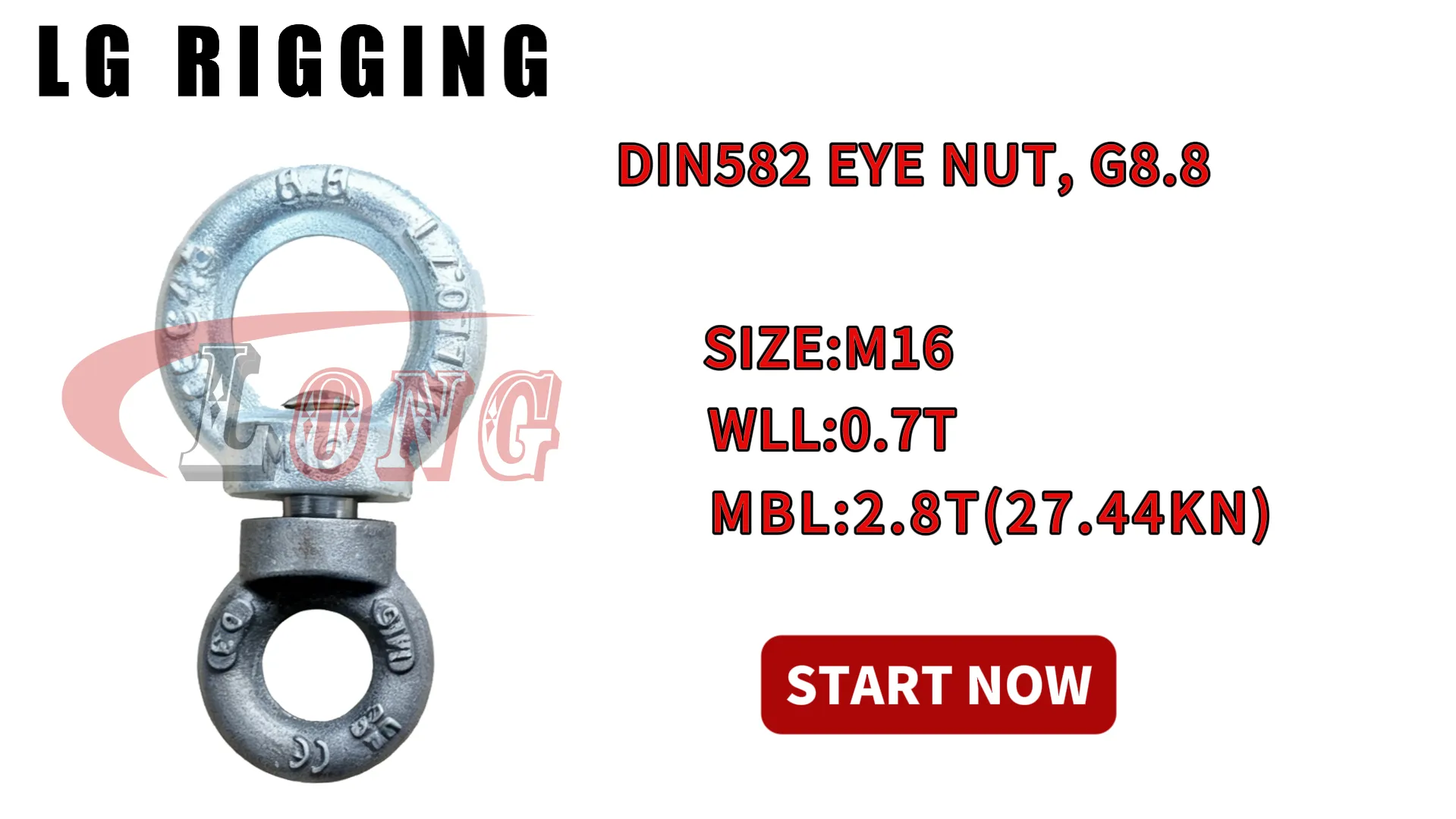 LGRIG® Break Test M16 DIN582 EYEBOLT GRADE 8.8