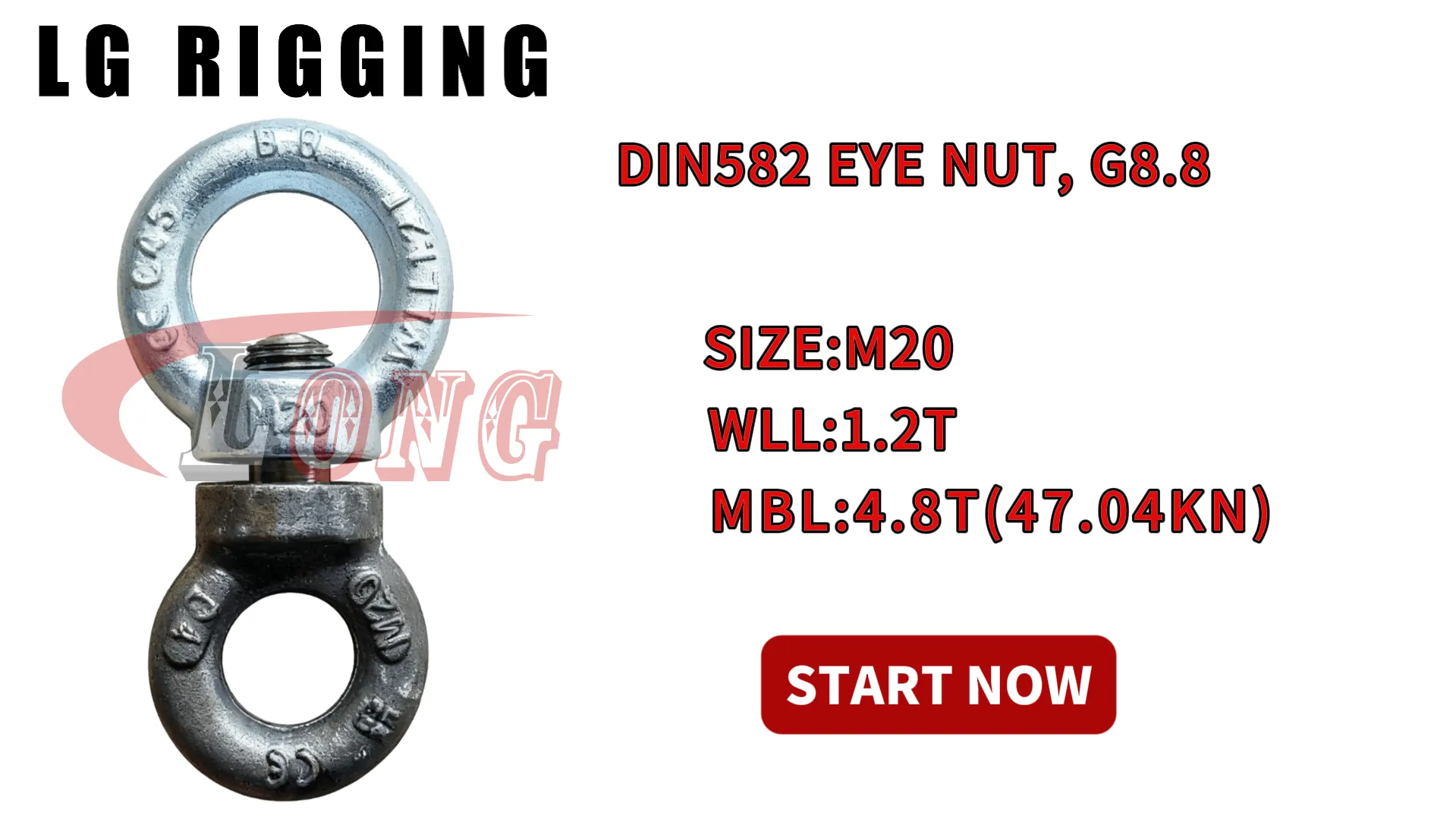 LGRIG® Break Test M20 DIN580 EYEBOLT GRADE 8.8