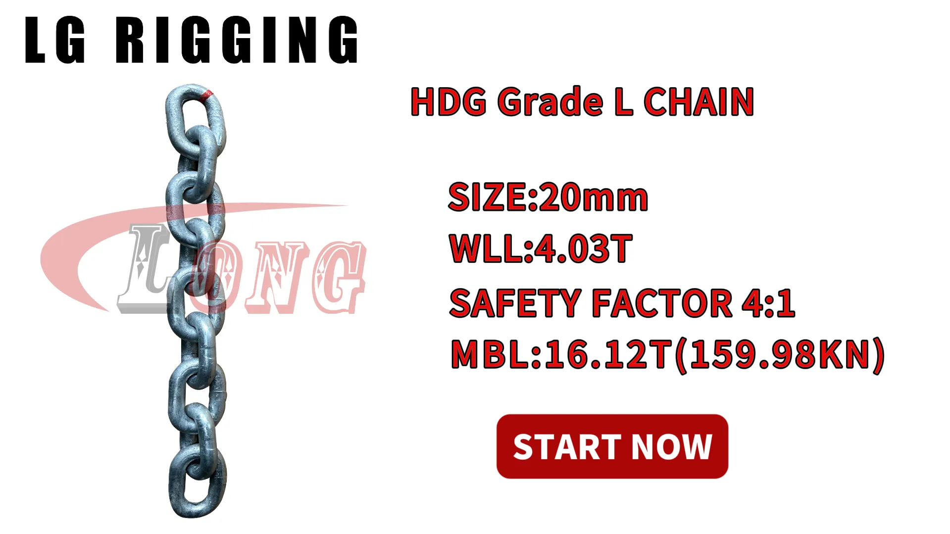 LG RIGGING® Break Test 20mm Grade L Chain Short Link Australian Type