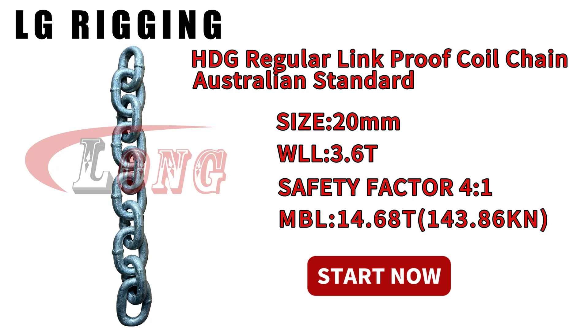LG RIGGING® Break Test 20mm Proof Coil Chain Regular Link Australian Standard