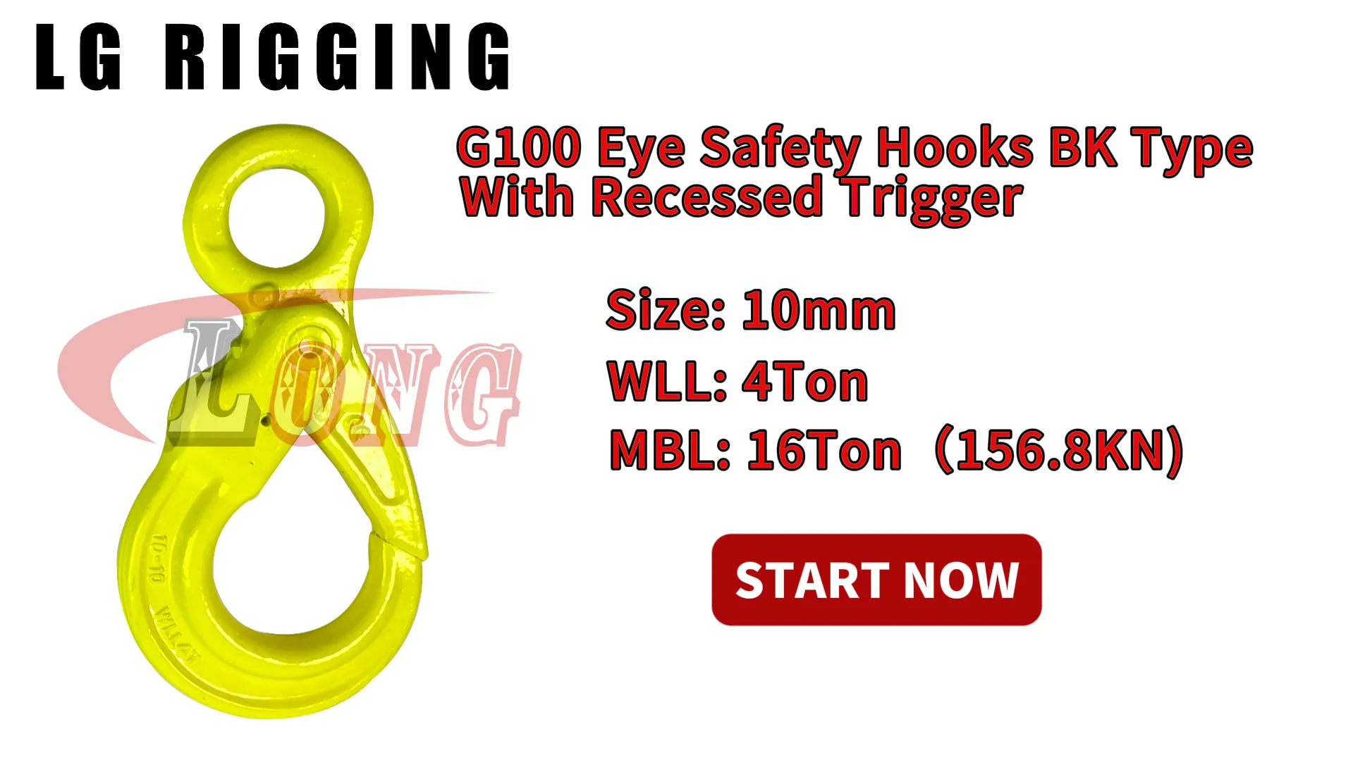 LGRIG® Break Test 10mm Safety Hooks Bk Eye Type g100 With Recessed Trigger