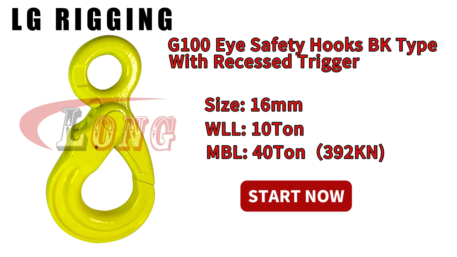 LGRIG® Break Test 16mm Safety Hooks Bk Eye Type g100 With Recessed Trigger