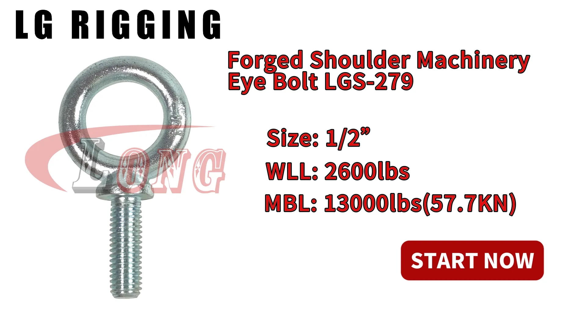 LGRIG® Break Test 1-2 Forged shoulder Machinery Eye Bolt LGS-279 Zinc plated