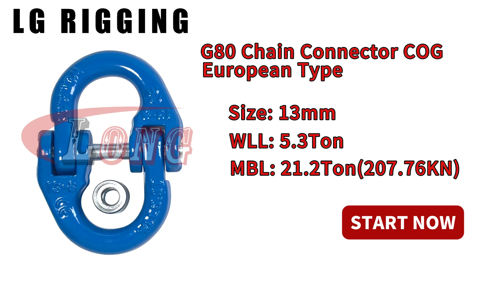 LGRIG® Break Test 13mm G80 Chain Connectors COG European Type Blue Painted