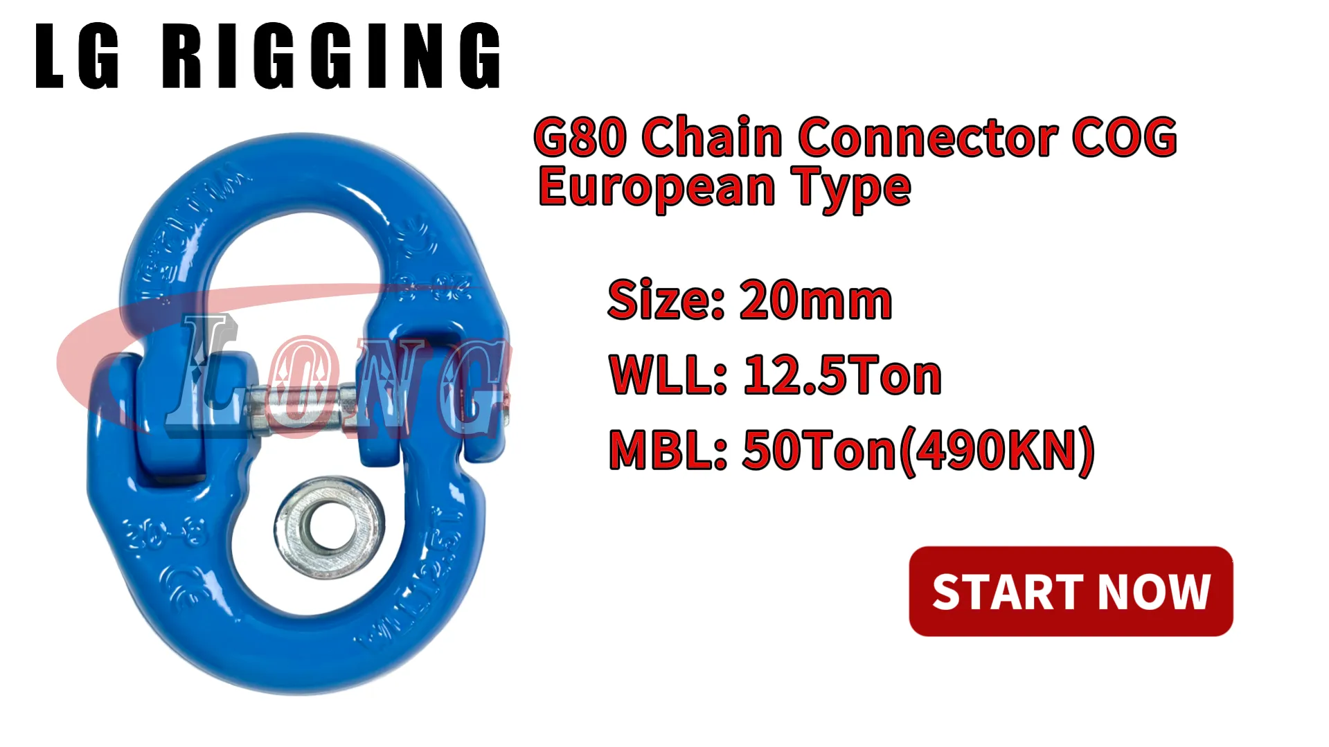 LGRIG® Break Test 20mm G80 Chain Connectors COG European Type Blue Painted