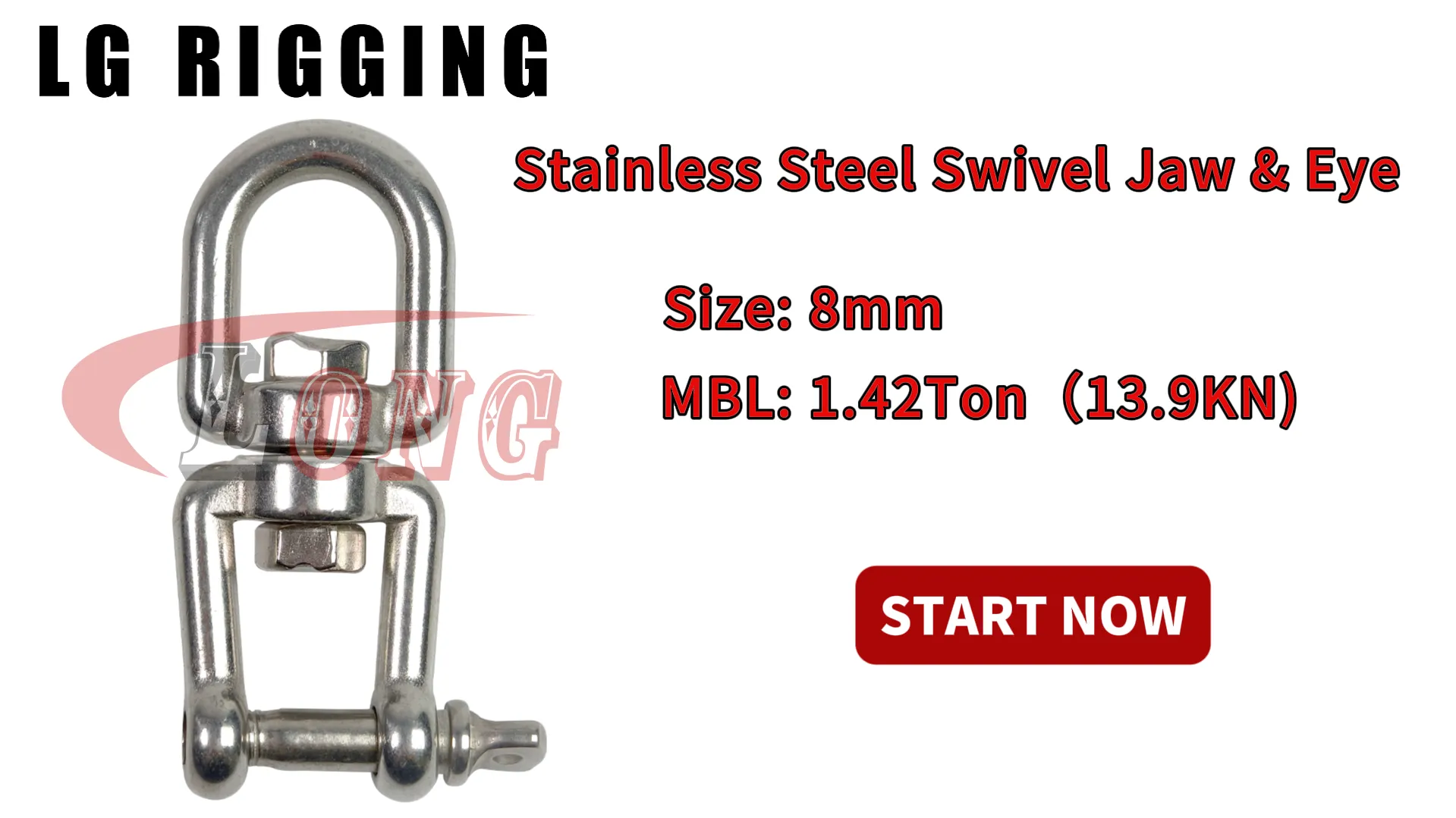 LGRIG® Break Test 8mm Chain Swivel Jaw & Eye Stainless Steel