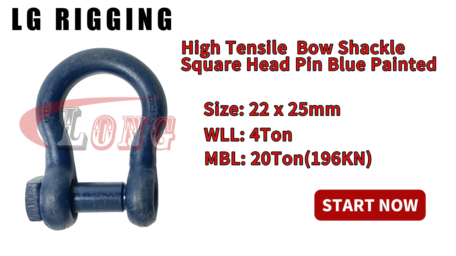 LGRIG® Break Test 22x25mm Blue Painted Bow Shackles Trawler Square Head Pin