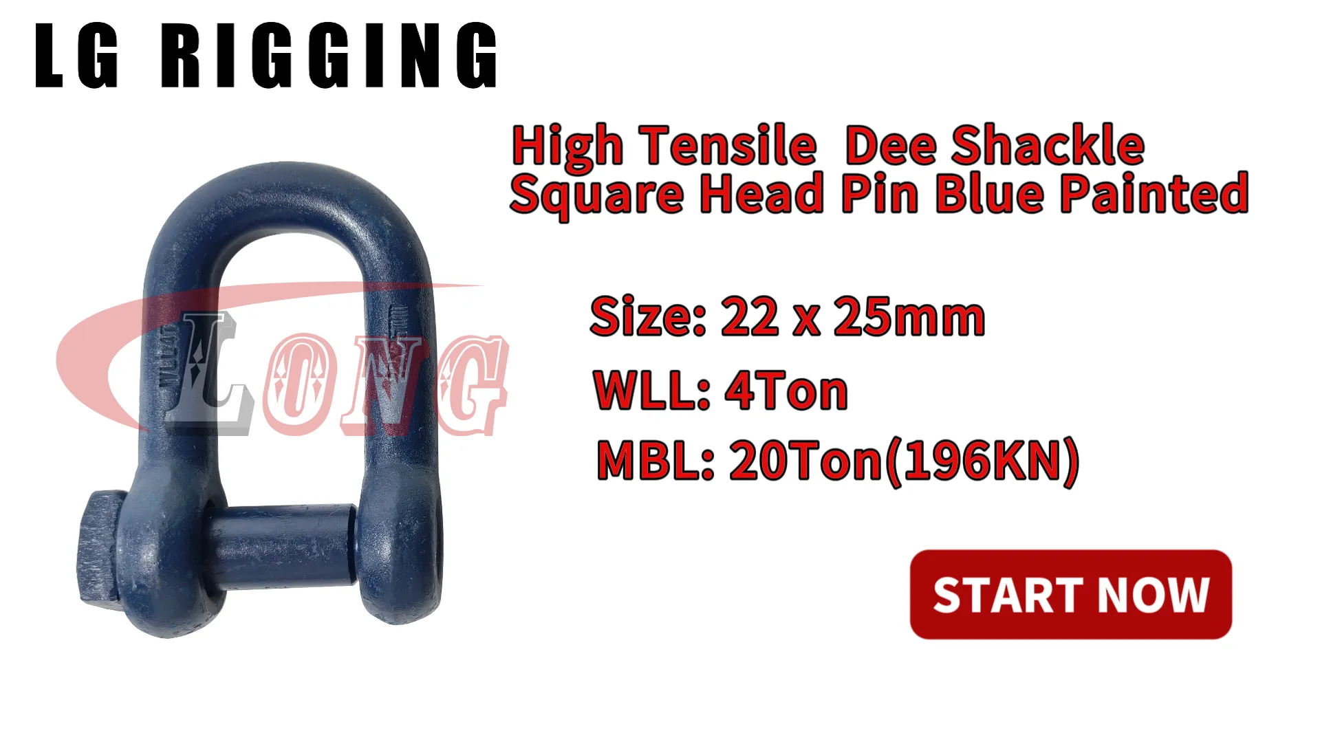 LGRIG® Break Test 22x25mm Blue Painted Dee Shackle Trawler Square Head Pin
