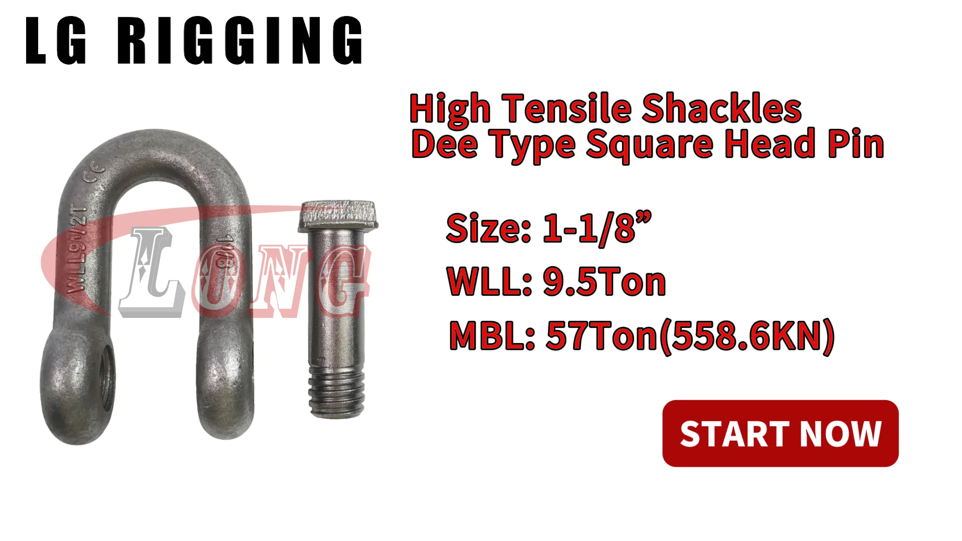 LGRIG® Break Test 1-1/8 inch High Tensile Shackles Dee Type Square Head Pin Blue Pin