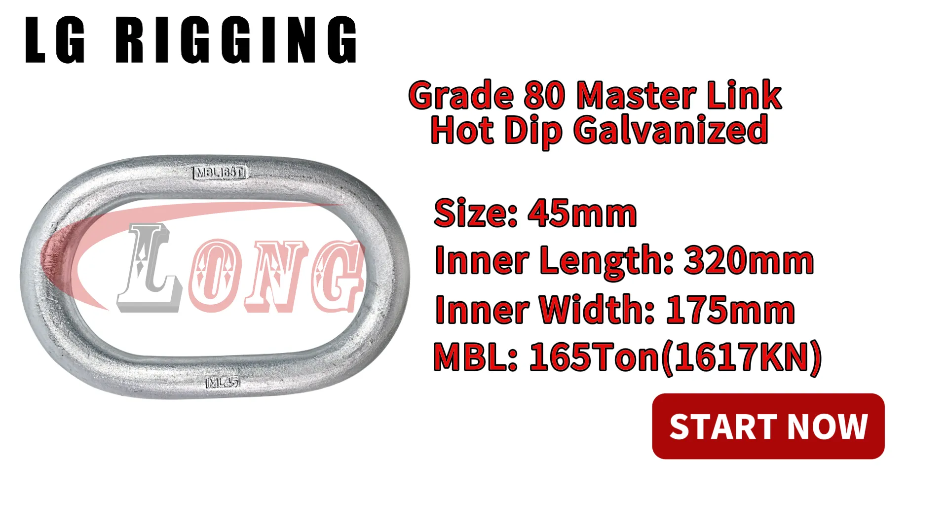 LGRIG® Break Test Grade 80 Master Link Hot Dip Galvanized 45x320x175mm MBL165T