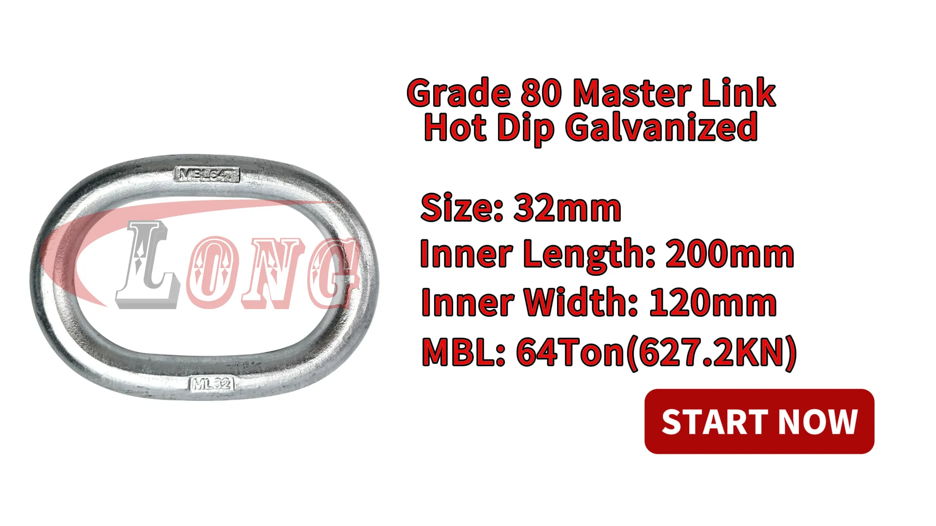 LGRIG® Break Test Grade 80 Master Link Hot Dip Galvanized 32x200x120mm MBL64T
