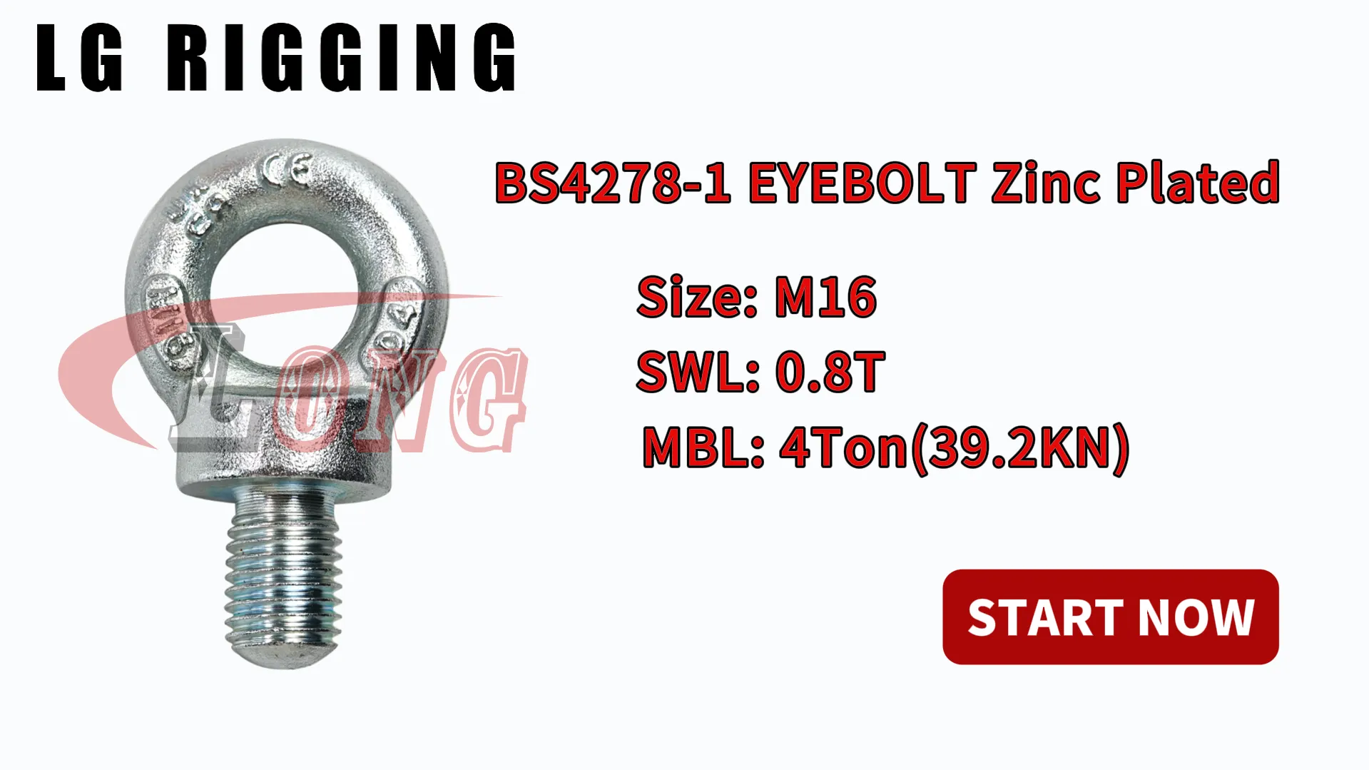 LGRIG® Break Test M16 BS4278-1 EYEBOLT Zinc Plated