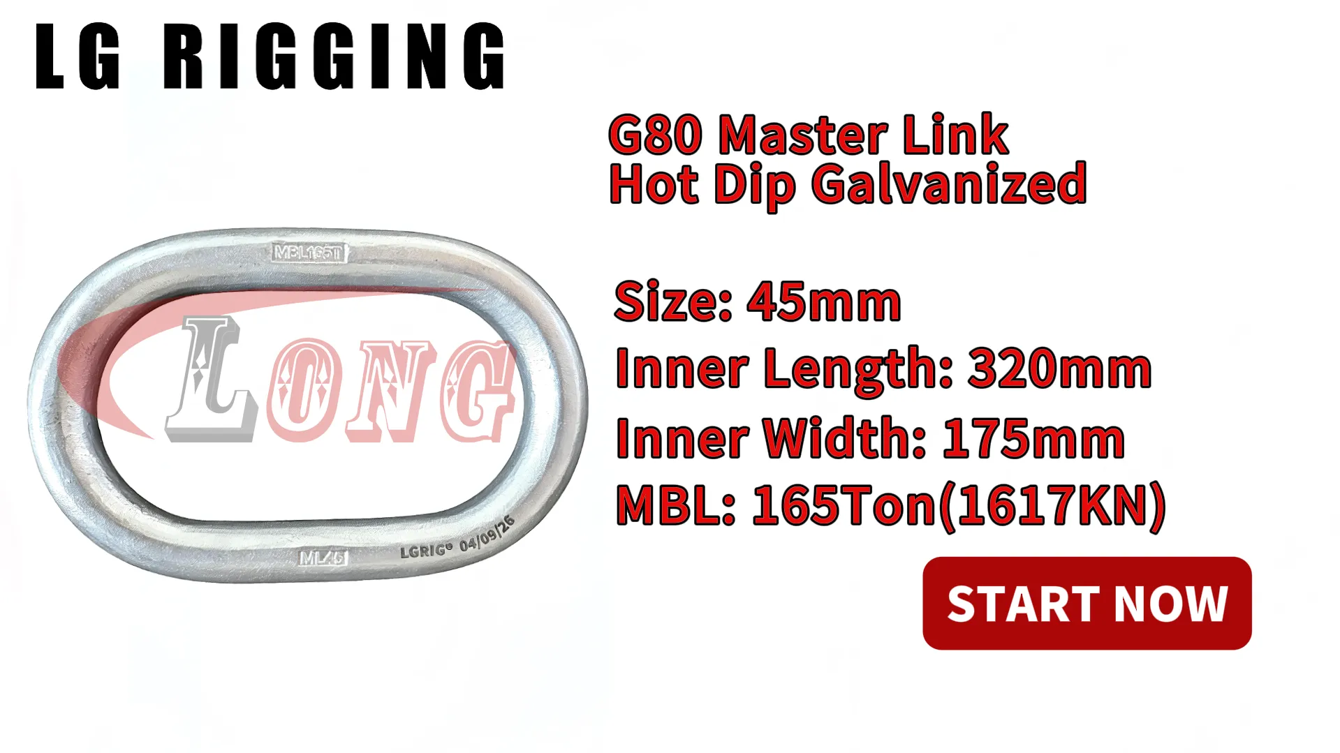 LGRIG® Break Test 42x310x170mm G80 Master Link Hot Dip Galvanized