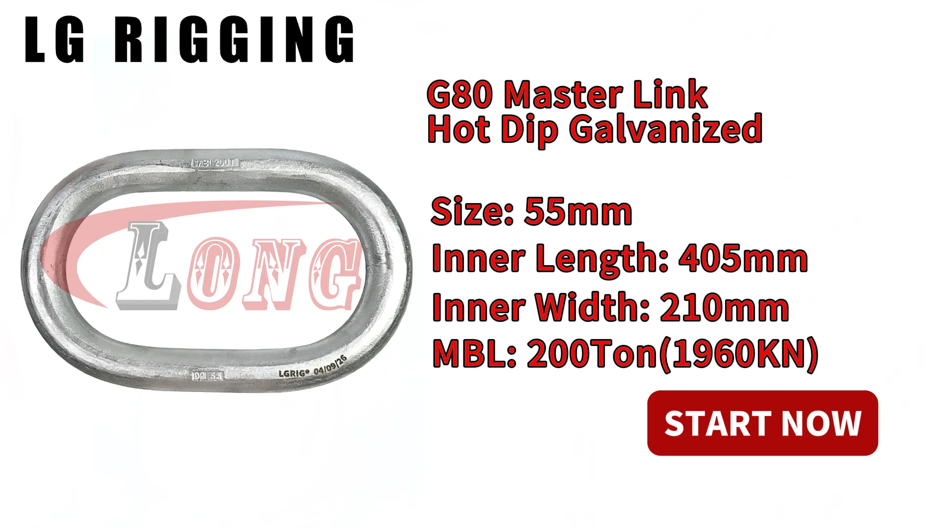 LGRIG® Break Test 55x405x210mm G80 Master Link Hot Dip Galvanized