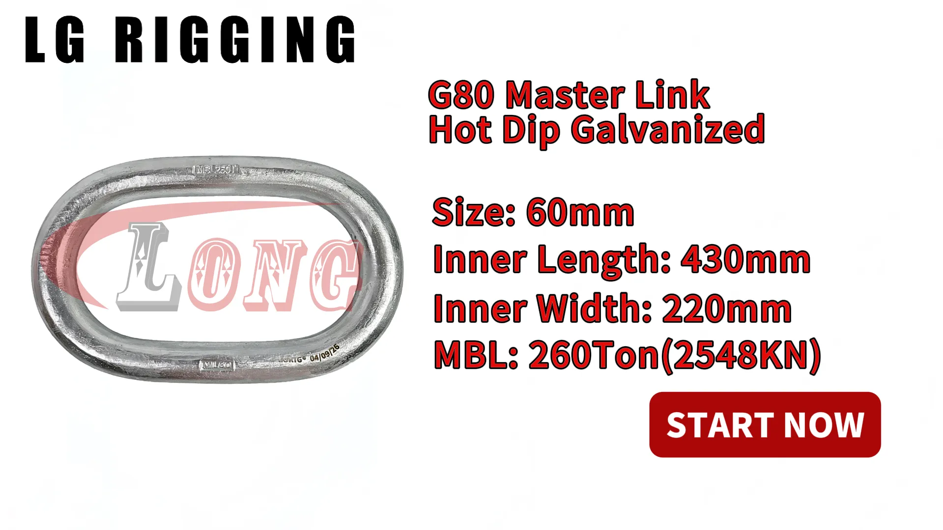 LGRIG® Break Test 60x430x220mm G80 Master Link Hot Dip Galvanized